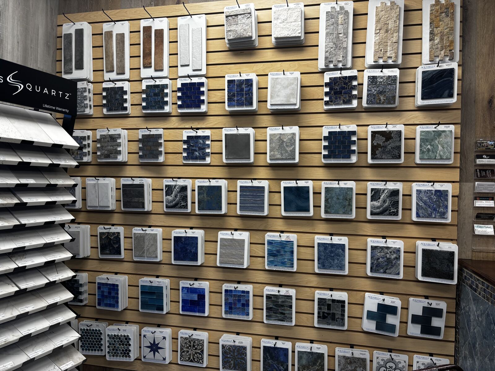 Tile and stone sample wall in the LJ's Floor Covering showroom