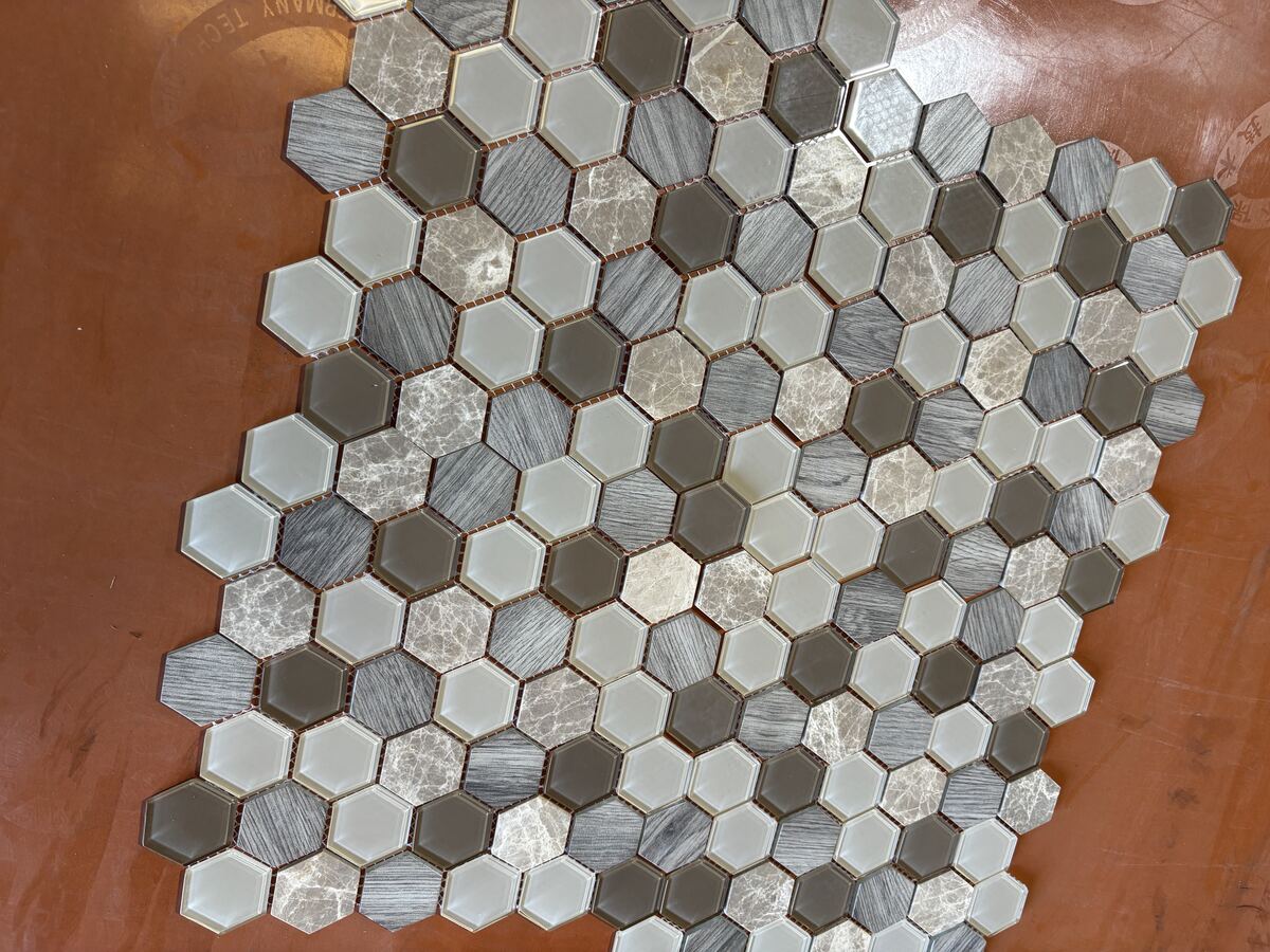 Patterned porcelain tile samples in stock
