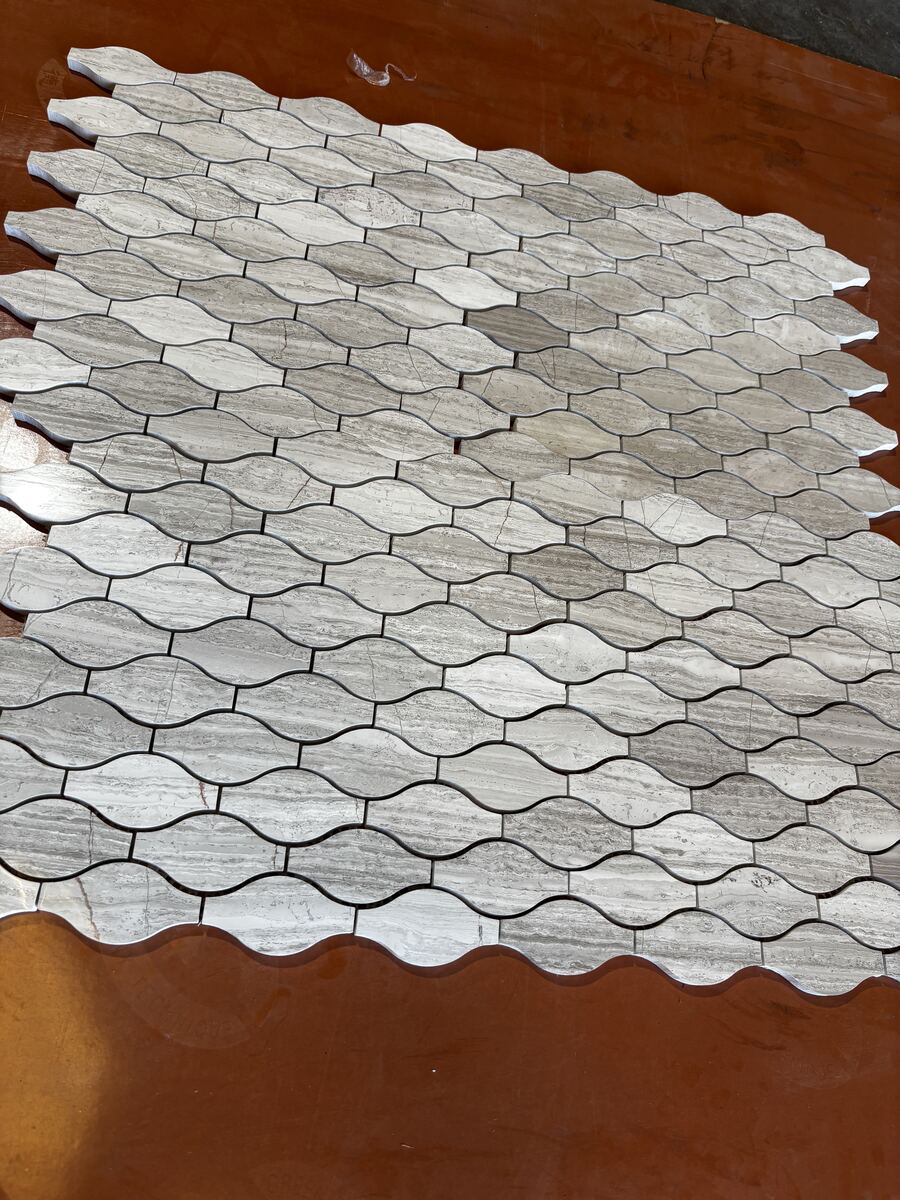 Hexagon glass and stone mosaic tile sample in stock